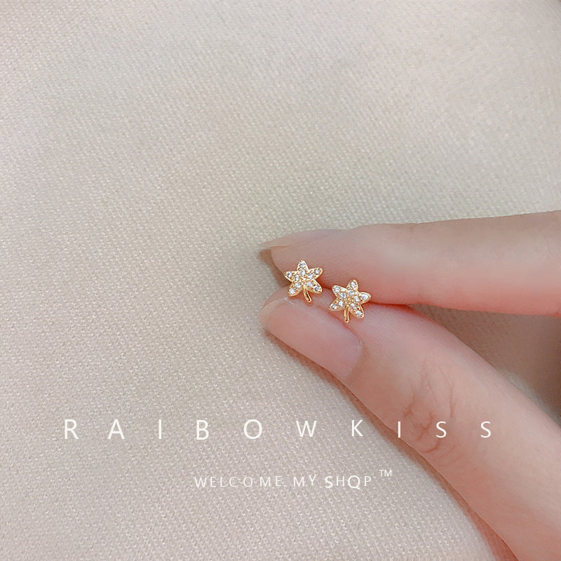 Women's Leaf Trendy Super Flash Zircon Cute Earrings