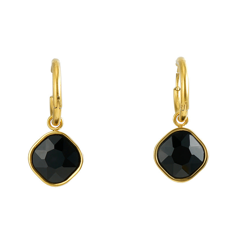 Stainless Steel Studded With Zircon Gold Earrings