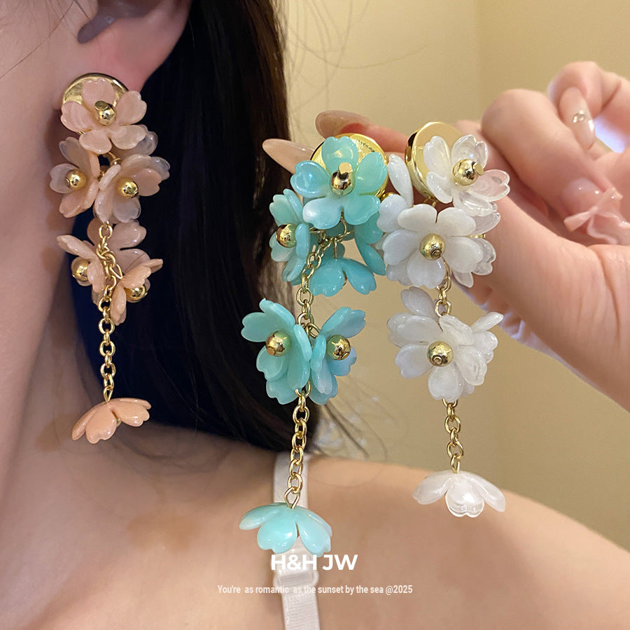 Acrylic Flower Tassel Super Fairy Mori Style Sweet Beautiful Light Earrings