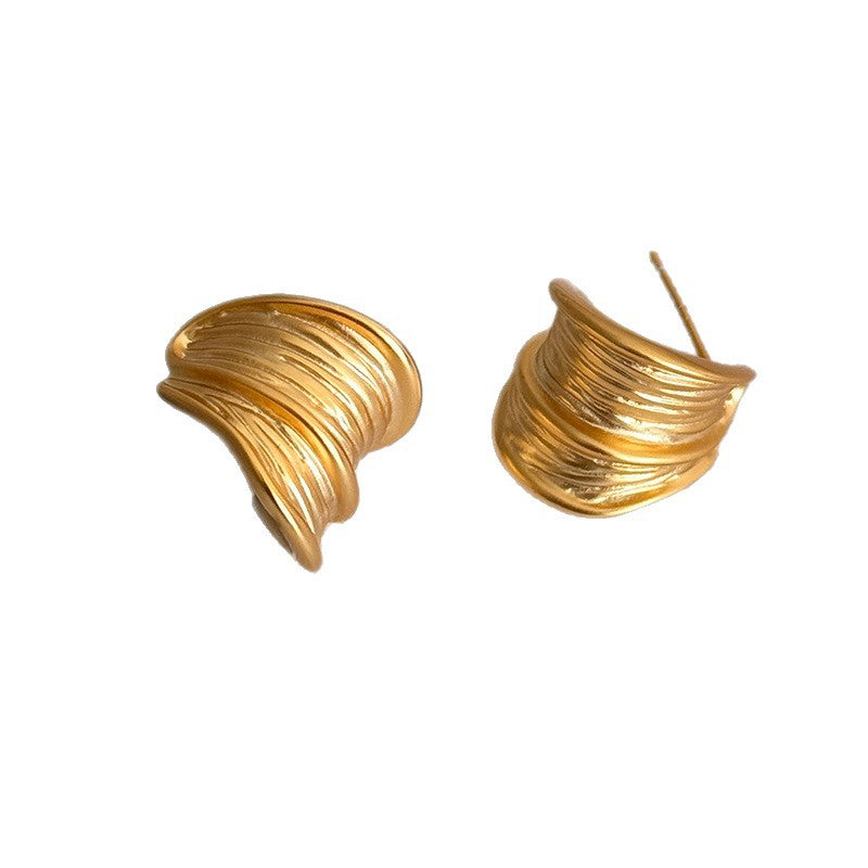 Brushed Shaped Metal Niche Trendy Wild Minimalist Style Light Luxury Stud Earrings