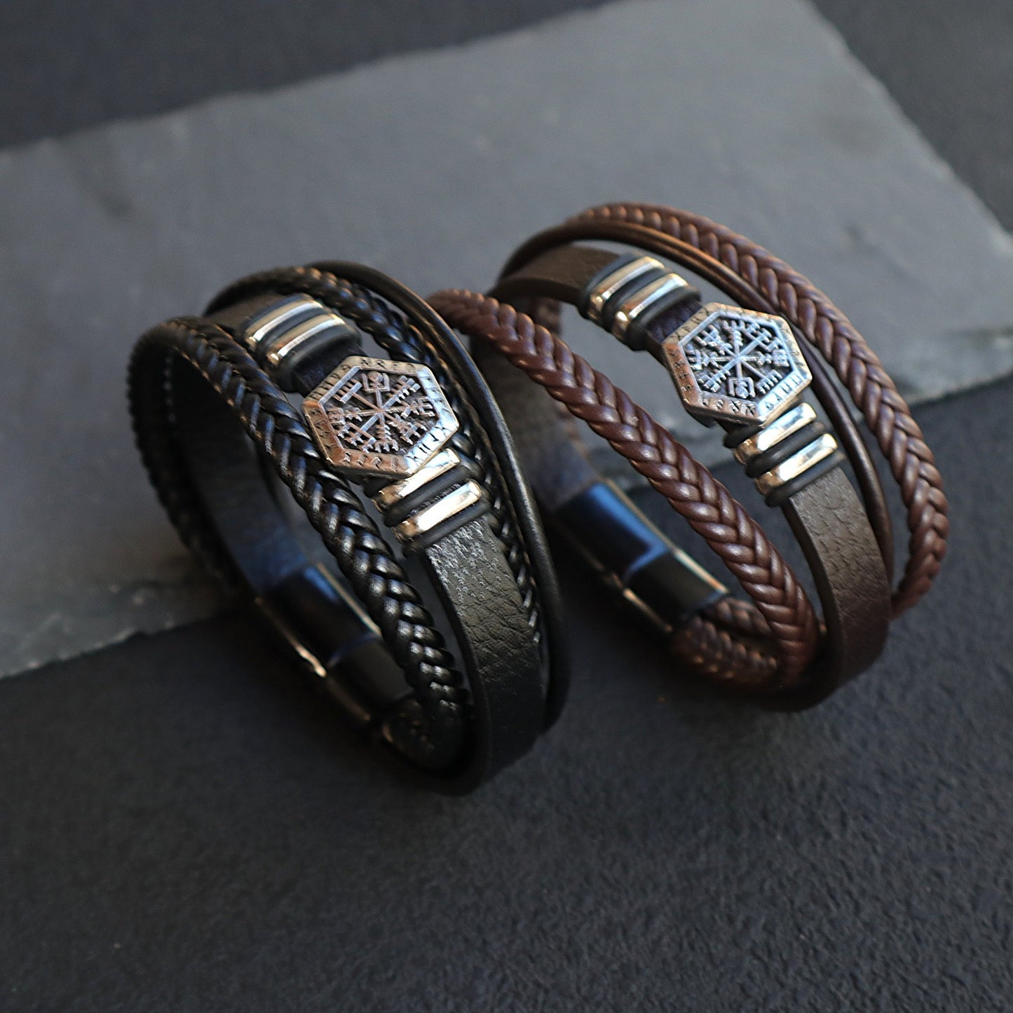 Men's Magnetic Buckle Leather Lucky Tree Hand-woven Bracelet