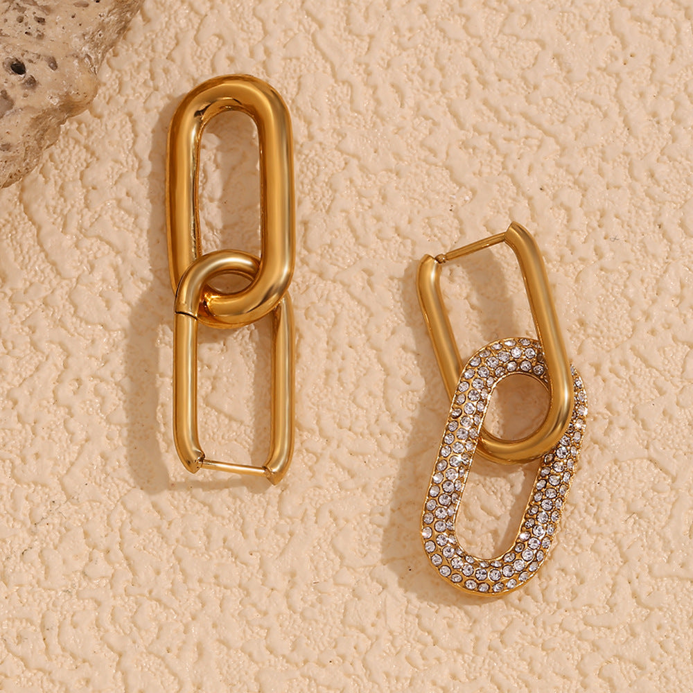 Women's Fashion Graceful Stainless Steel Gold-plated Luxury Assembled Zircon Earrings