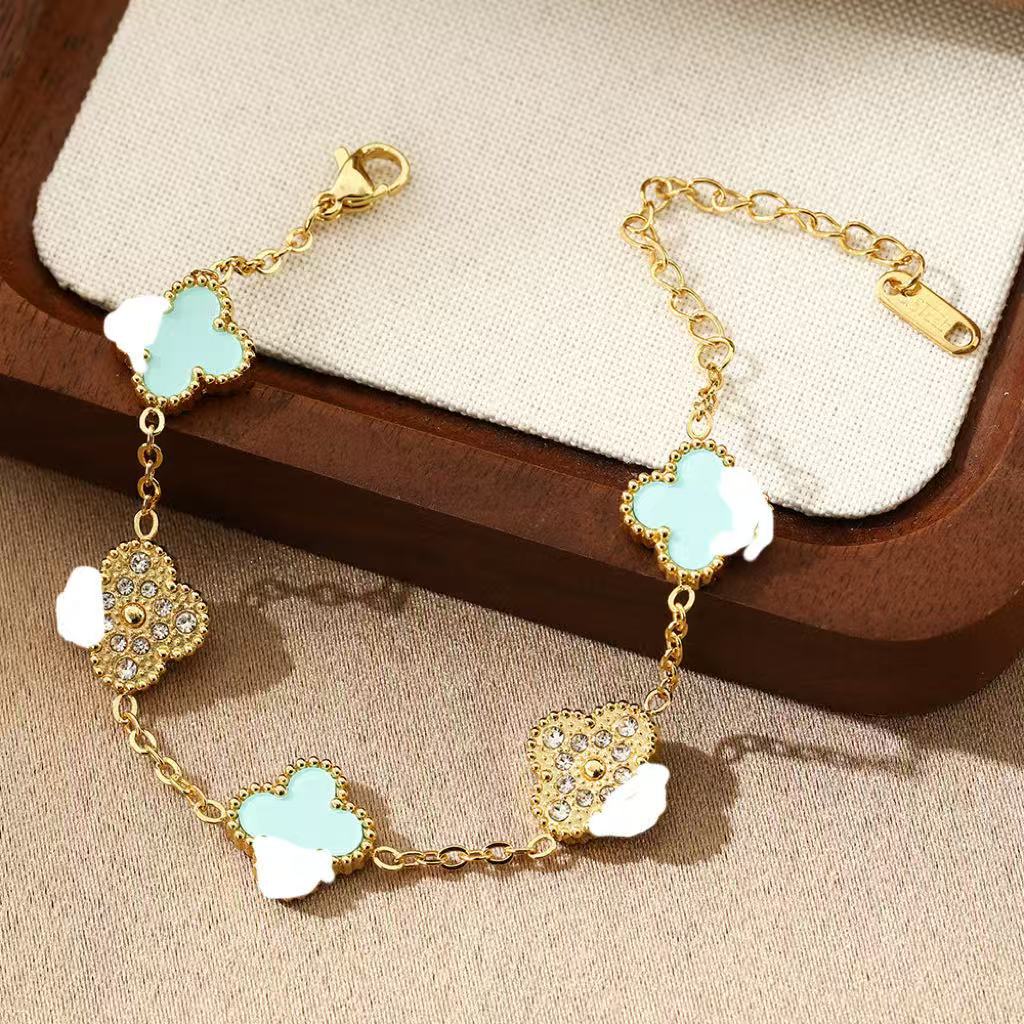 Four-leaf Clover With Diamond Real Gold Bracelets