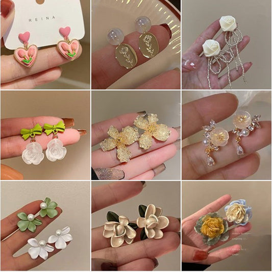 Women's Sier Needle Crystal Pearl Tulip Flower Simple Graceful Earrings