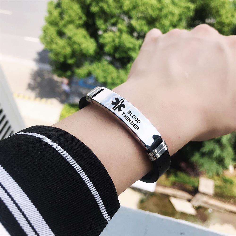 Warning Words Adjustable Sports Stainless Steel Life Star Medical Bracelet