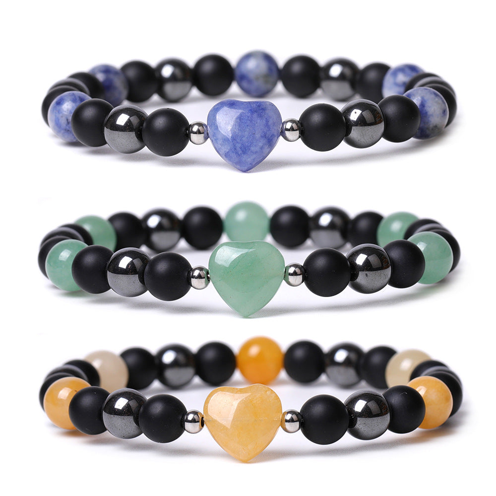 Tigereye Hand-cut Peach Heart Couple Agate Old Topaz Bracelet