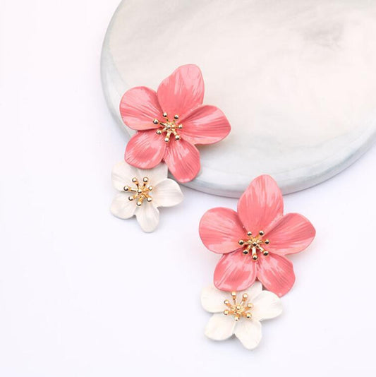 Trend Multicolor Double Layer Flower Simple Earrings