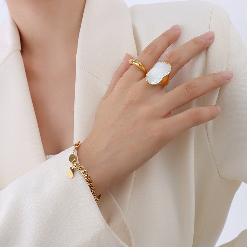 Steel Gold-plated Handmade Unique White Sea Rings