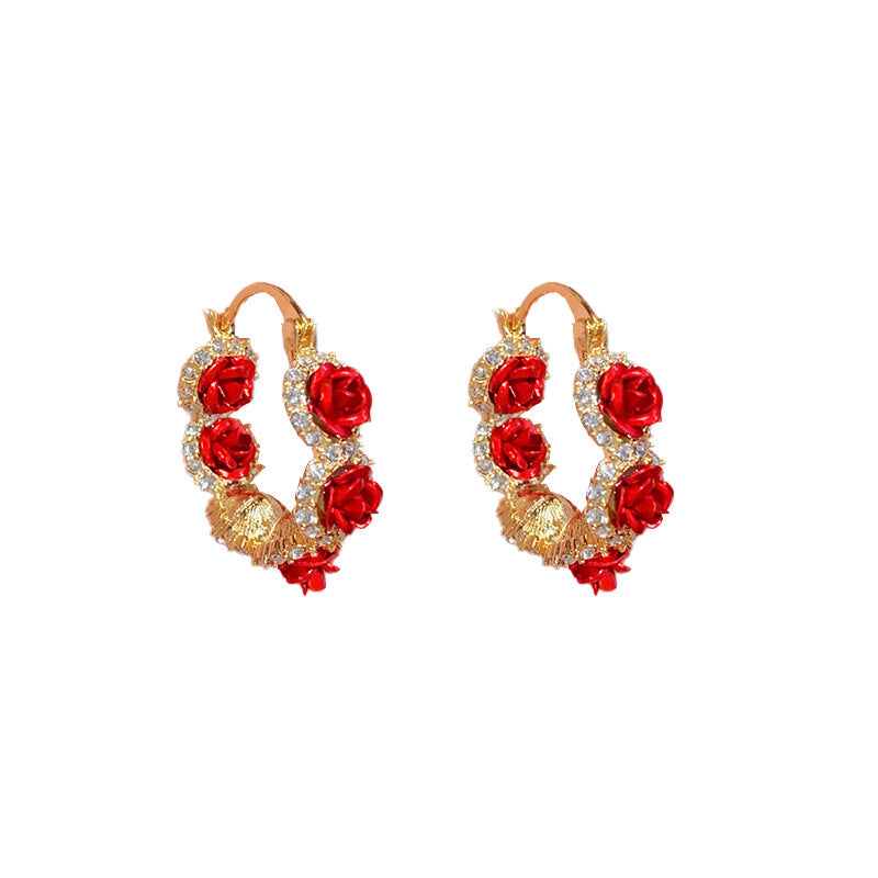 Style Romantic Aura Red Rose Clip Fashionable Stylish High-grade Light Ear Buckle