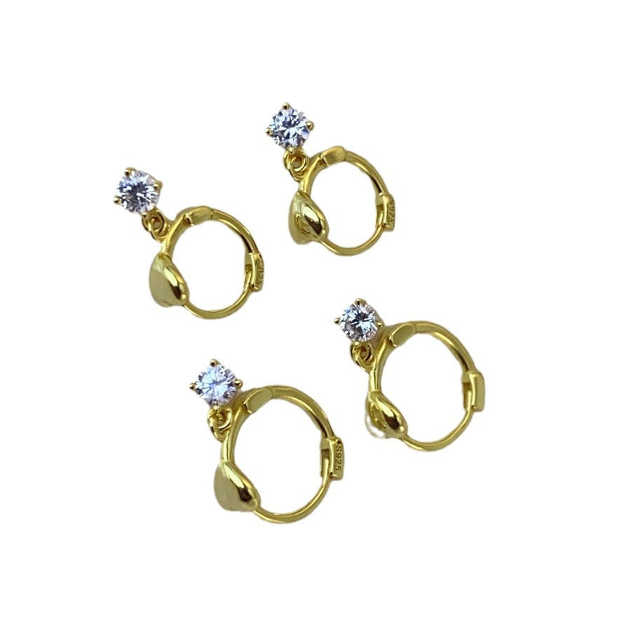 Women's Sier Heart Shape With Diamond Ear Clip Cool Luxury Earrings