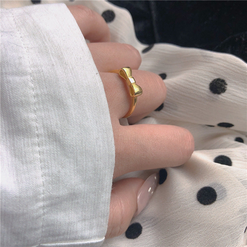 Simple Sweet Bow Matte Gold High Sense Daily Adjustable Ring