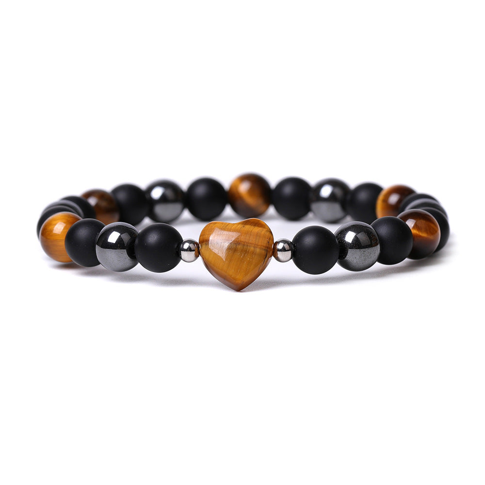 Tigereye Hand-cut Peach Heart Couple Agate Old Topaz Bracelet
