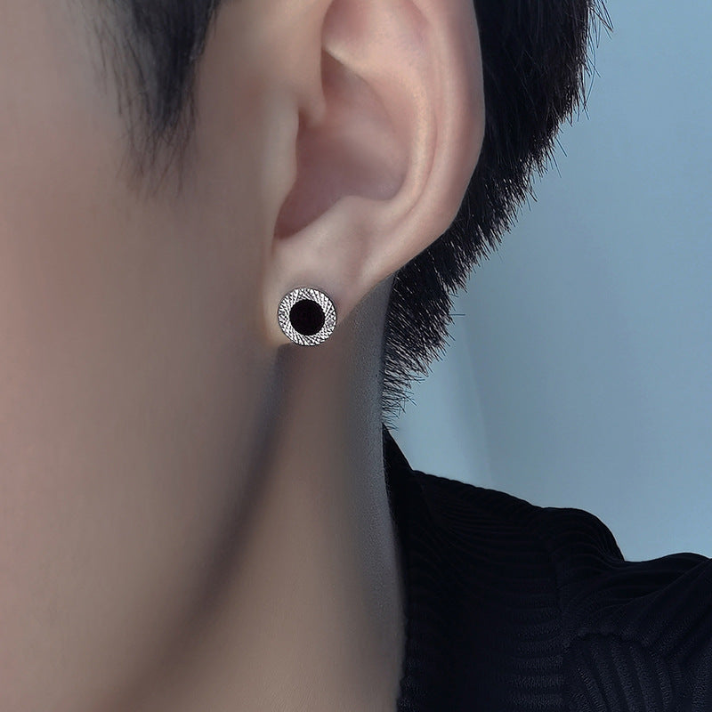 Men's Sier Texture High Sense Niche Style Eardrop Trendy Stud Earrings