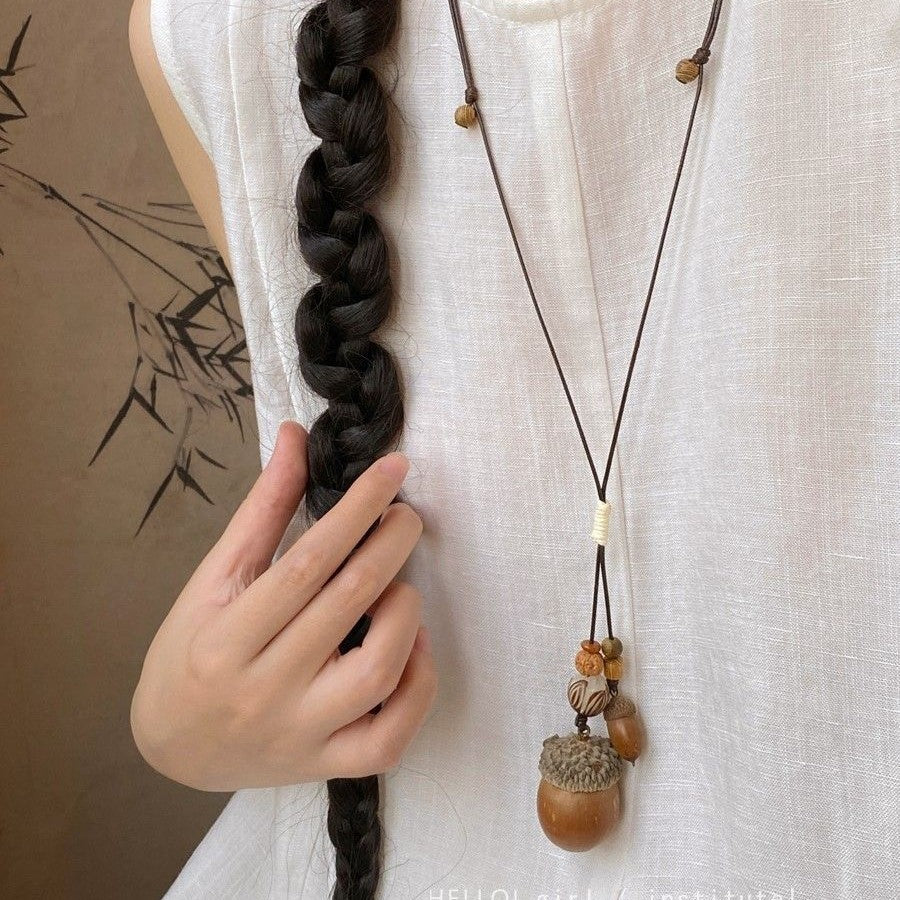 Chinese Long Wax Rope Acorn Zen Pendants