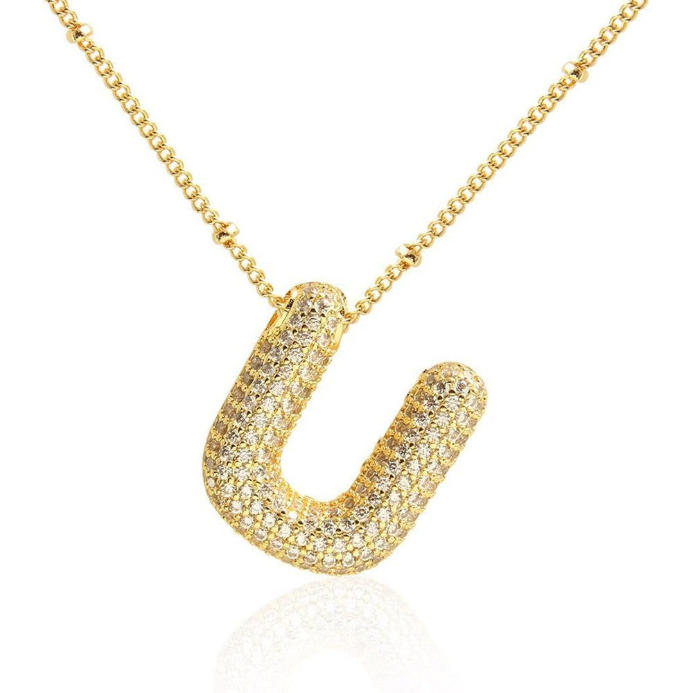 Women's Inlaid Zircon Full Diamond Bubble Letter Pendants