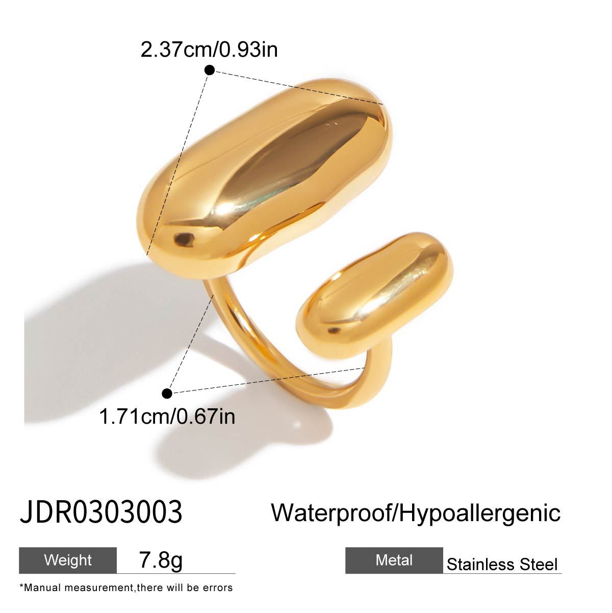 Stainless Steel Glossy Oval Golden Bean Open Irregular With Ring