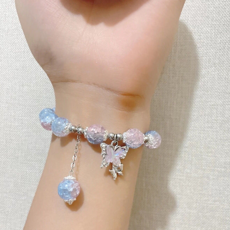 Starry Sky Butterfly Glazed Female Ice Transparent Glass Bead Bracelets