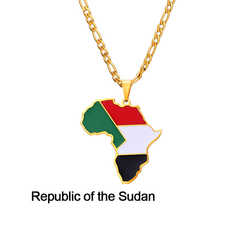 African Drip Oil Stainless Steel Map Geometric Necklace
