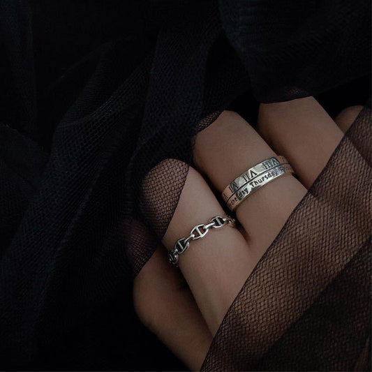 Women's Numerals Antique Sier Open Index Finger Rings