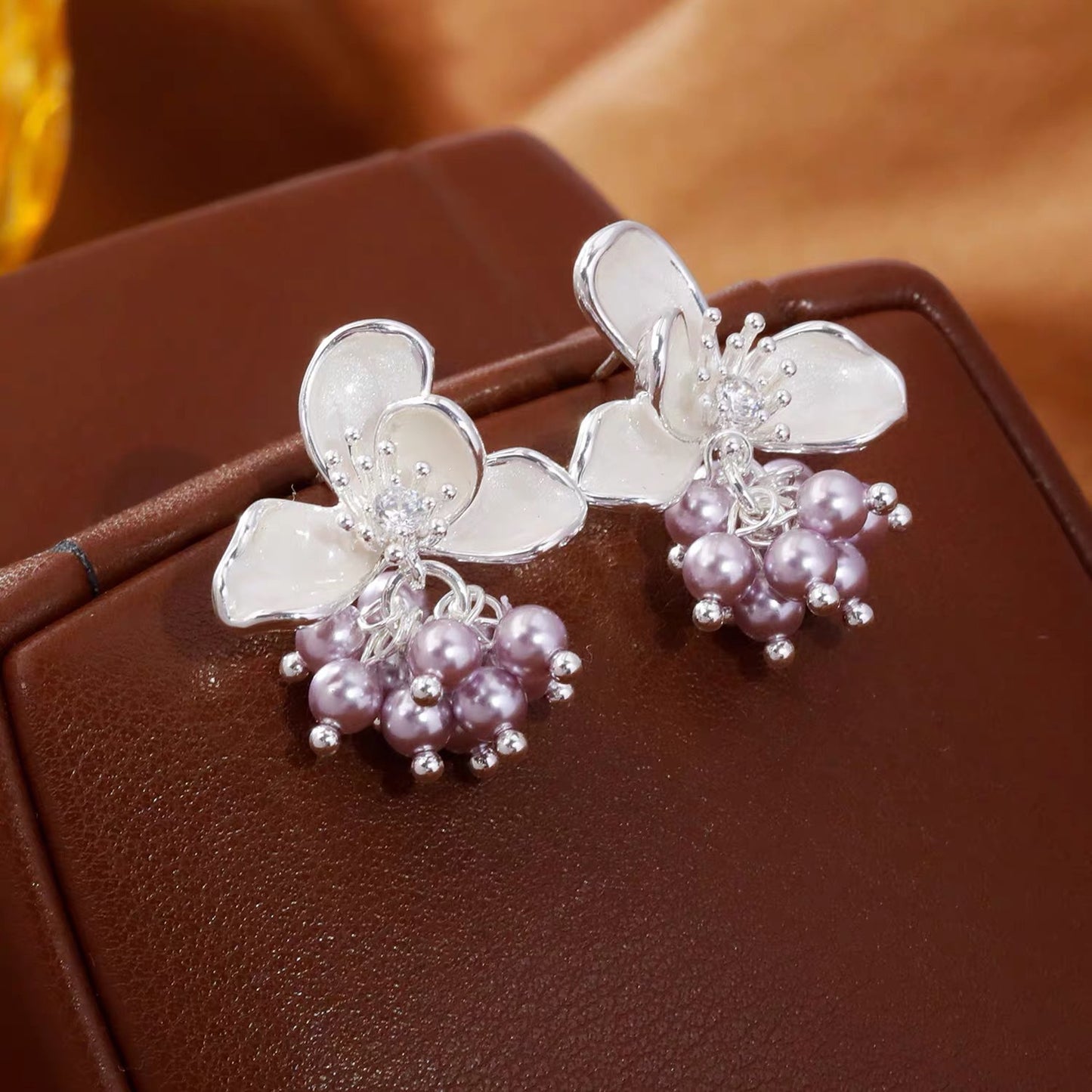 Women's Blue Drip Glazed Flower Crystal Tassel Exquisite Commuter High-grade Earrings