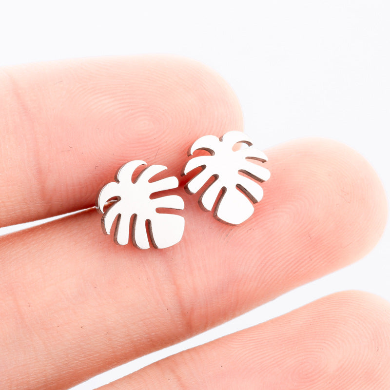 Graceful Personality Coconut Stainless Steel Leaf-shaped Small Rings