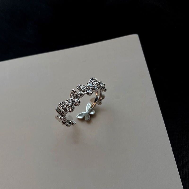 Women's Shining Diamond Snake-shaped Sier Open Advanced Texture Simple Trendy Cool Ring