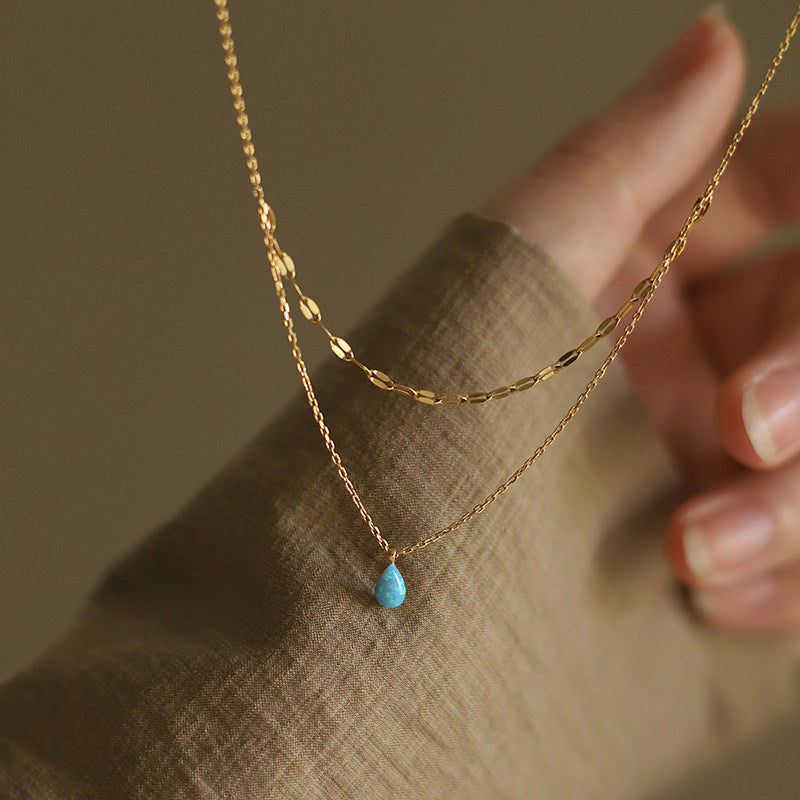 Small Blue Tears Chain Bo Water Drop Titanium Steel Artificial Necklace