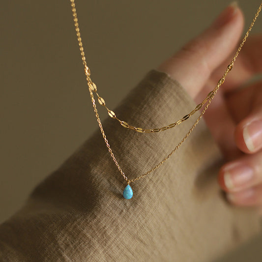 Small Blue Tears Chain Bo Water Drop Titanium Steel Artificial Necklace