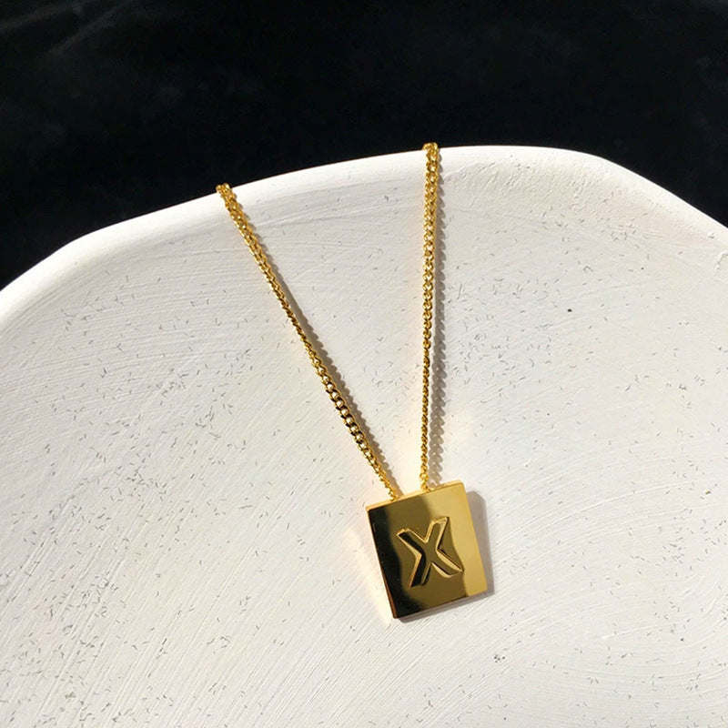 Letter Square Plate English Gold Female Clavicle Necklace
