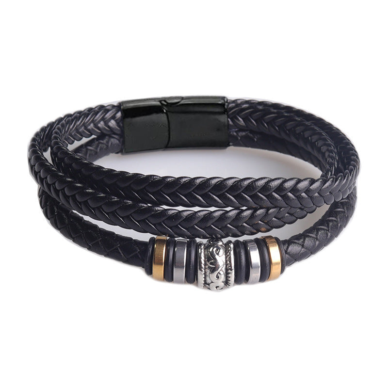 Black Leather Cord Stainless Steel Magnetic Bracelets