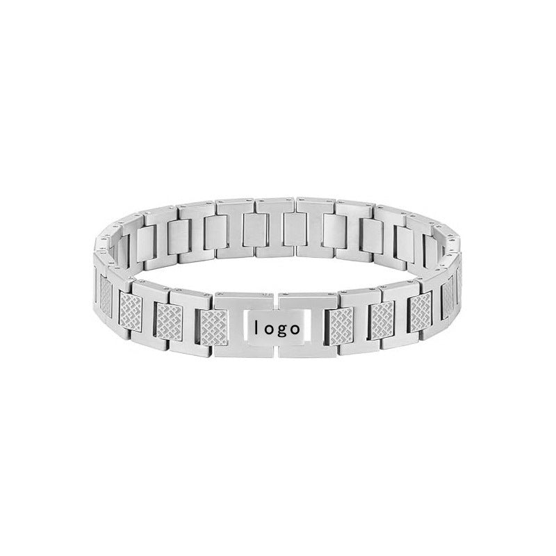 Women's & Men's Adjustable Titanium Steel Curved Can Carve Writing Stainless Gold Bracelet