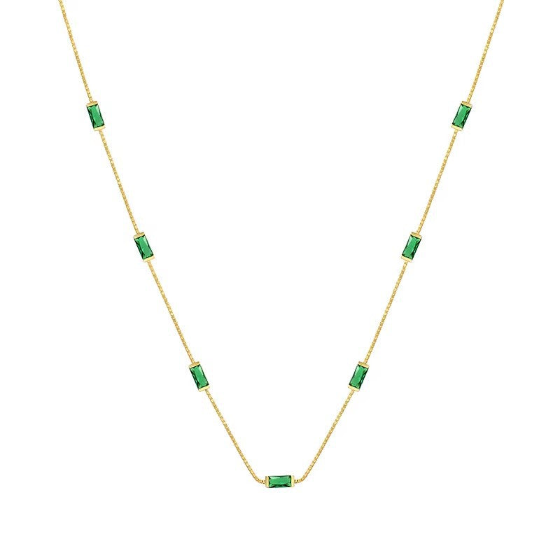 Square Diamond Sier Advanced Mild Luxury Retro Graceful Clavicle Necklace