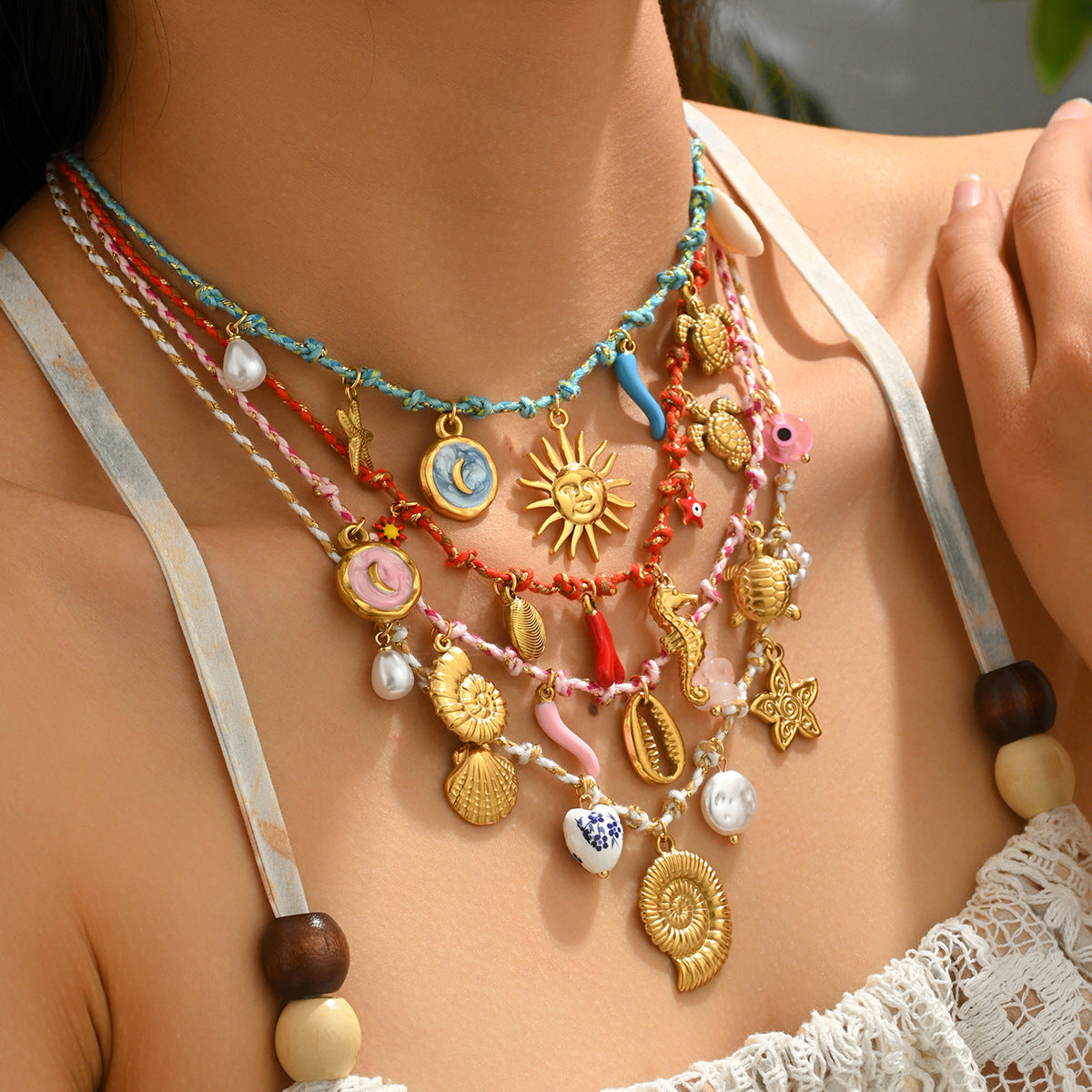 Women's Shell Oil Dripping Design Woven Clavicle Necklace