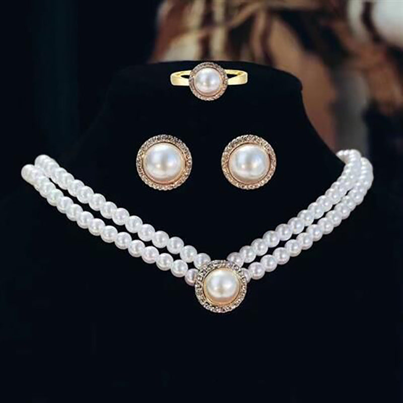 Elegant Retro Pearl Ear Suit Bridal Wedding Necklaces