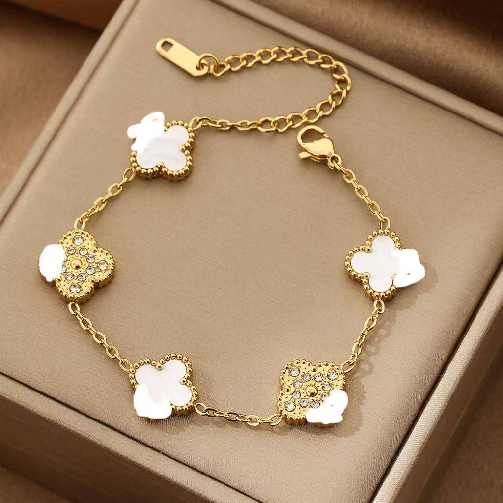 Four-leaf Clover With Diamond Real Gold Bracelets