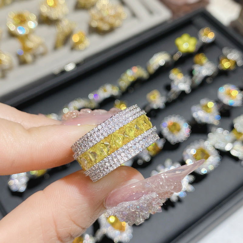 Camellia Fashion Romantic French Golden Rhinestone Gold Plated Ring