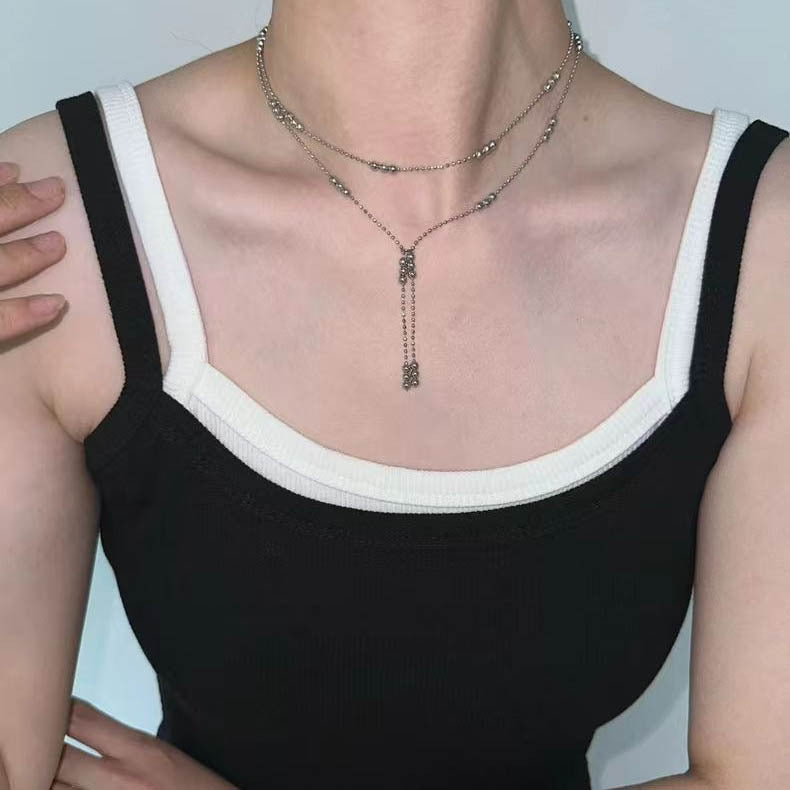 Beads Tassel Double Layer Spacer Twin Fine Advanced Necklace