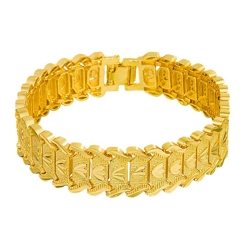 Men's Heart-shaped Gold Plated Ornament Copper Plating Wide Version Carven Bracelets