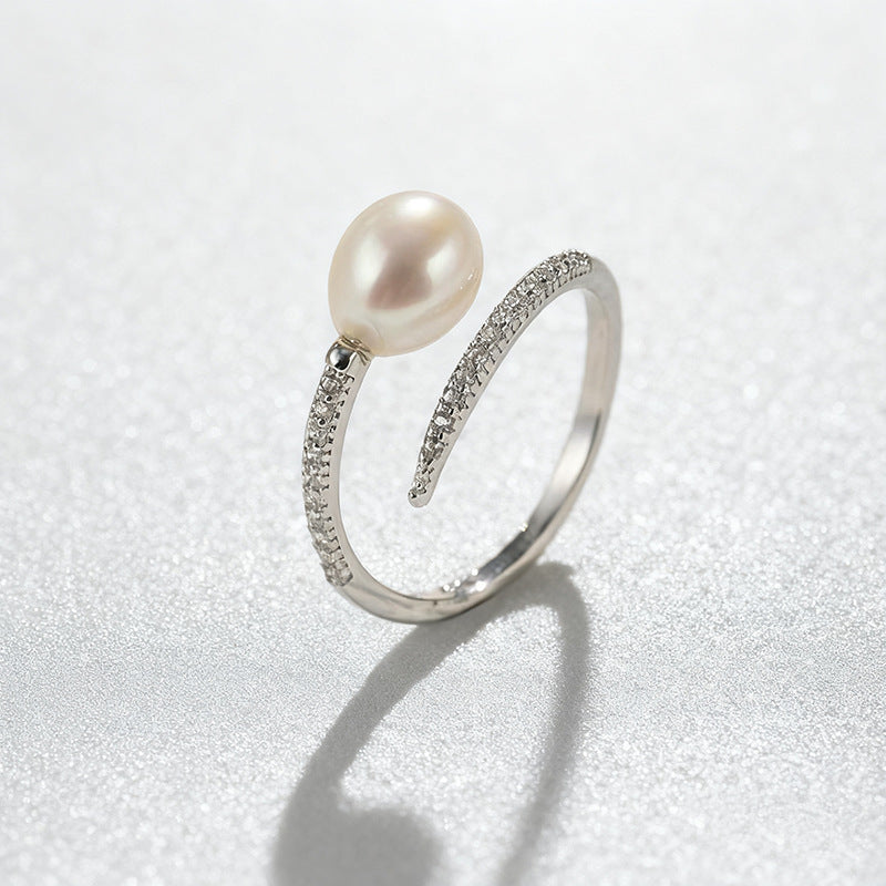 Women's Ya Affordable Luxury Style Pearl Zircon French High-grade Temperament Ring