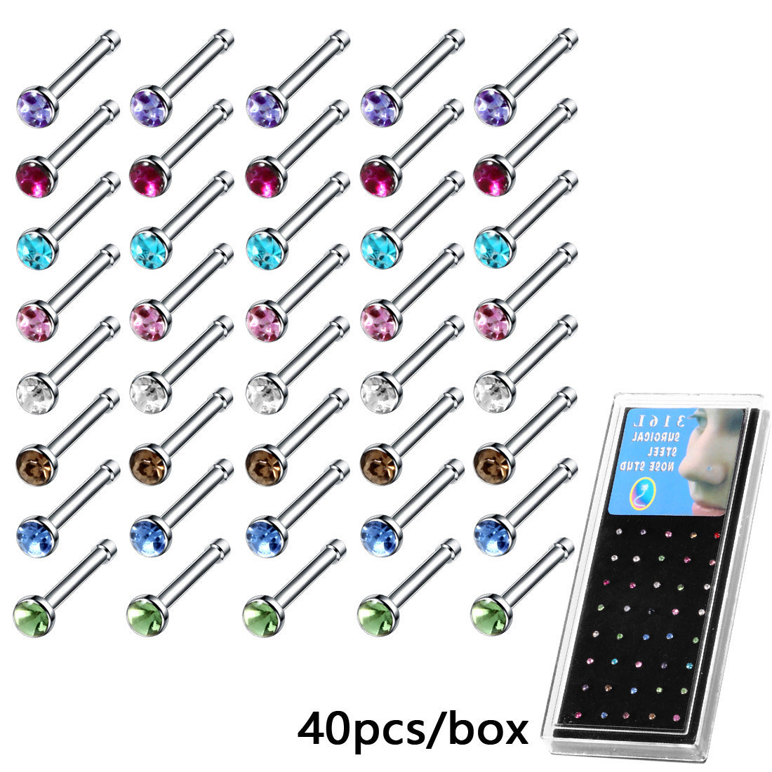 Boxed Stainless Steel Diamond Nose Titanium Fake Stud Earrings