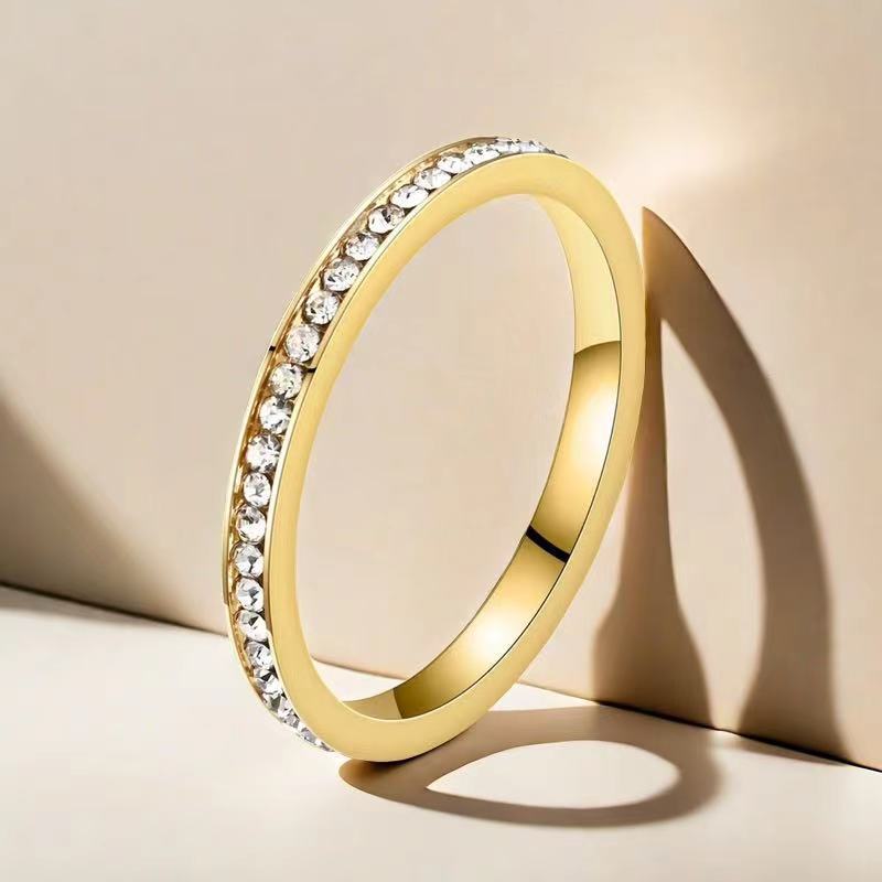 Stainless Steel Female Niche Wide Diamond Cold Titanium Rings