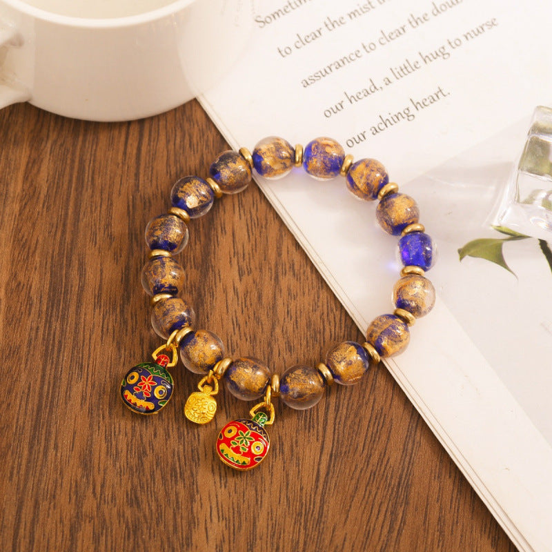 Gray Colored Glaze Gold Foil Swallowing Beast Ethnic Style Bracelets