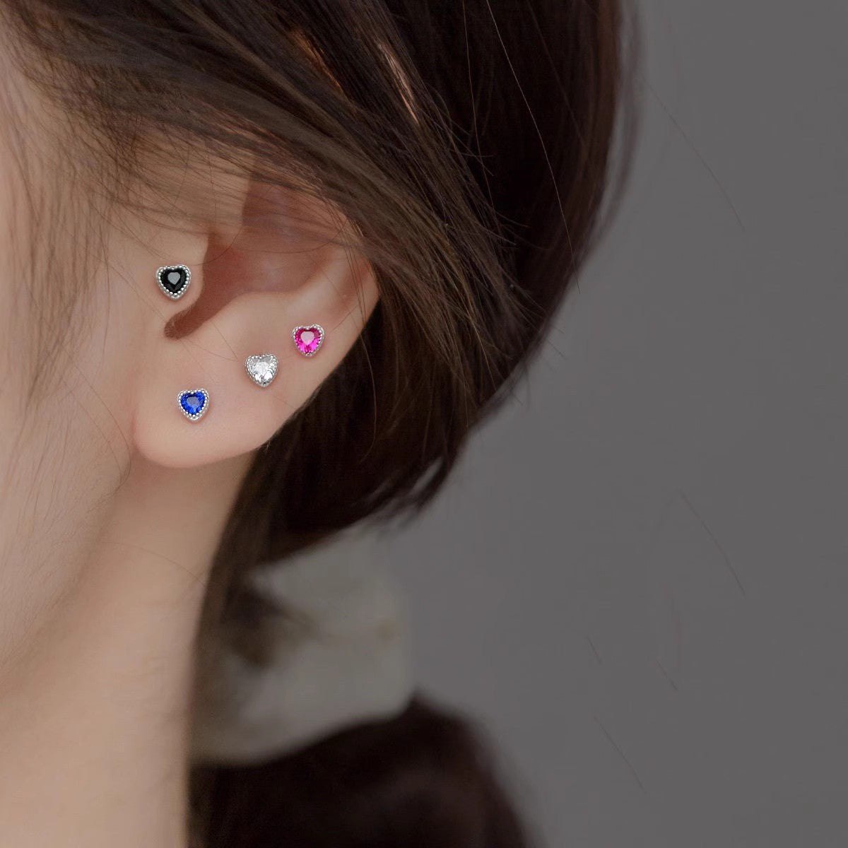 Women's Sterling Sier Screw Tightening Buckle Colorful Crystals Love Ear Bone Stud Earrings