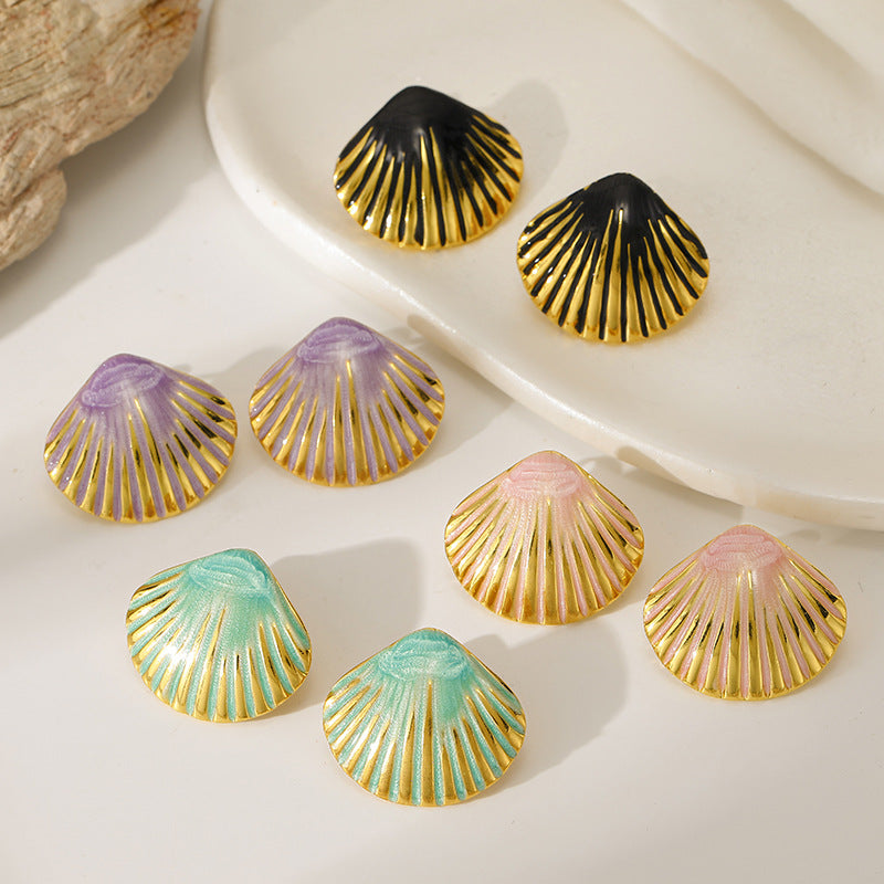 Shell Colorful Oil Penh Shape Fashion Seaside Vacation Versatile Rings