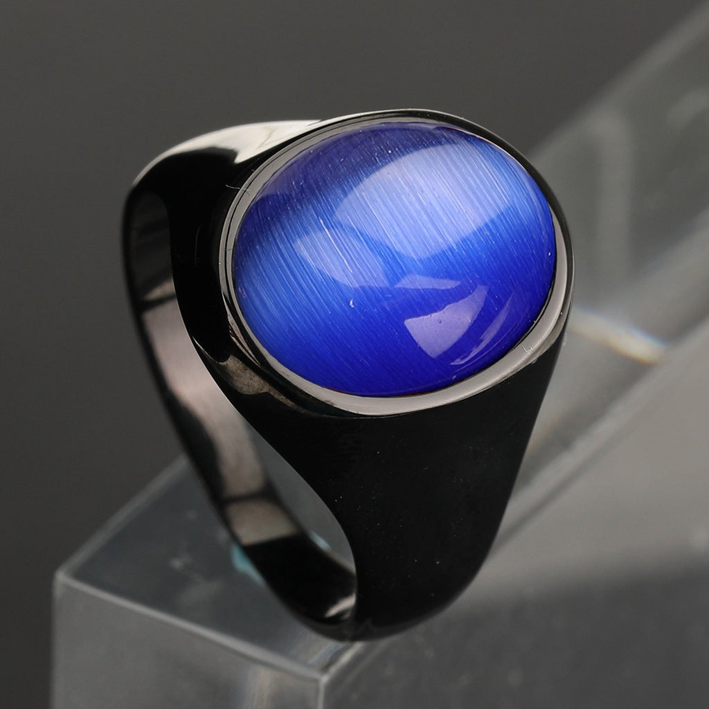 Men's Black Agate Punk Fashion Ornament Street Rings