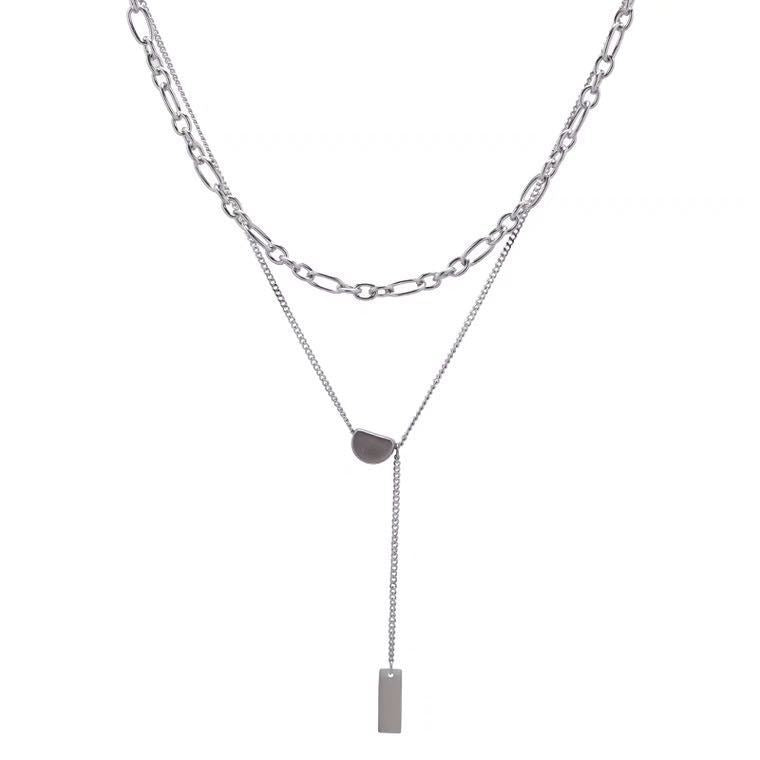 Women's Titanium Steel Simple Lucky Twin Clavicle Chain Neck Necklaces