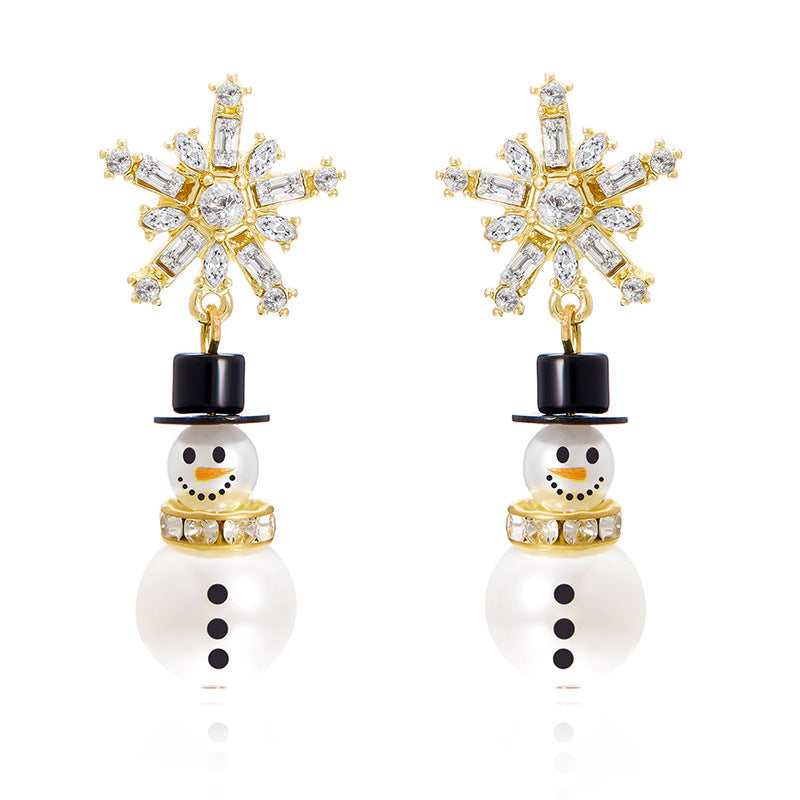 Women's Fashion Diamond Snowflake Pearl Hat Snowman Rings