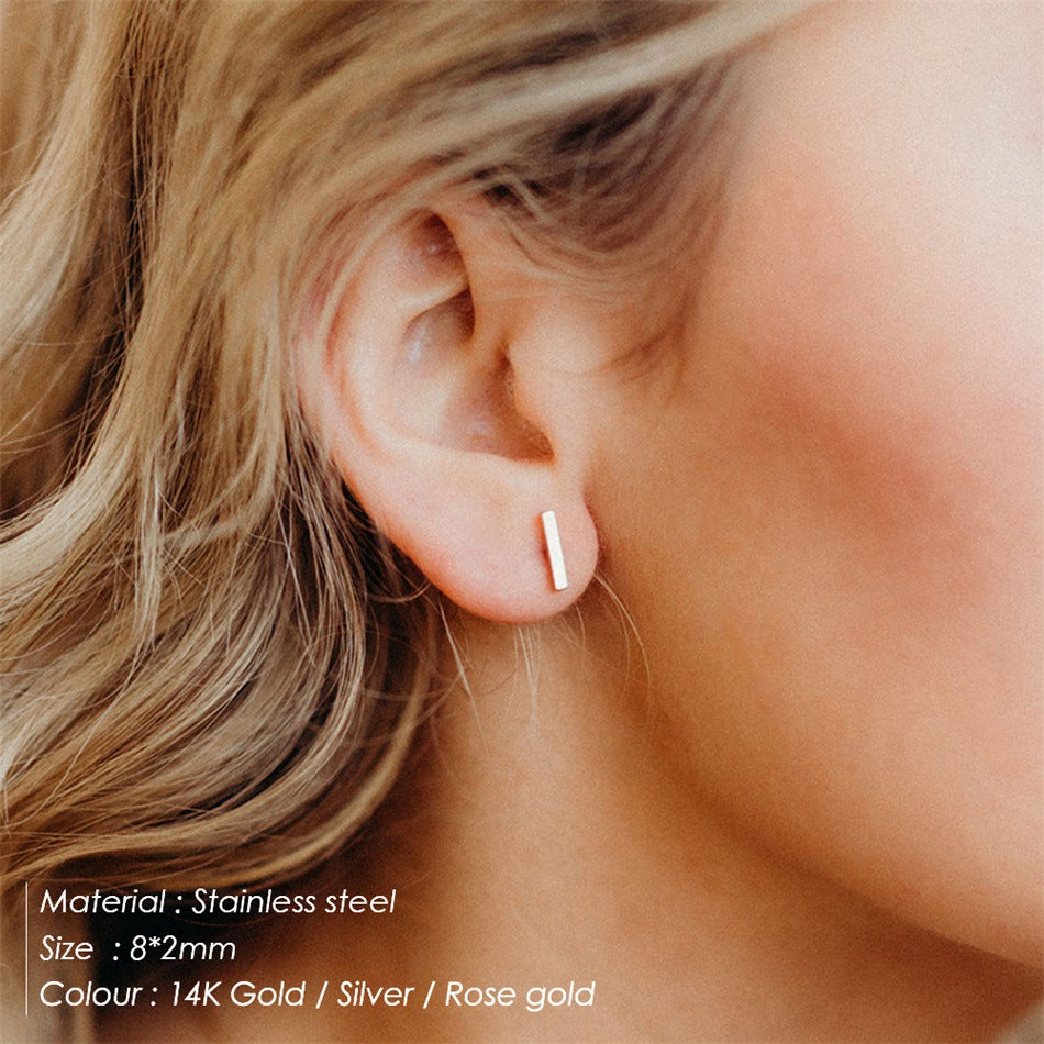 Stainless Steel Simple Punk Geometric Titanium Horizontal Stud Earrings