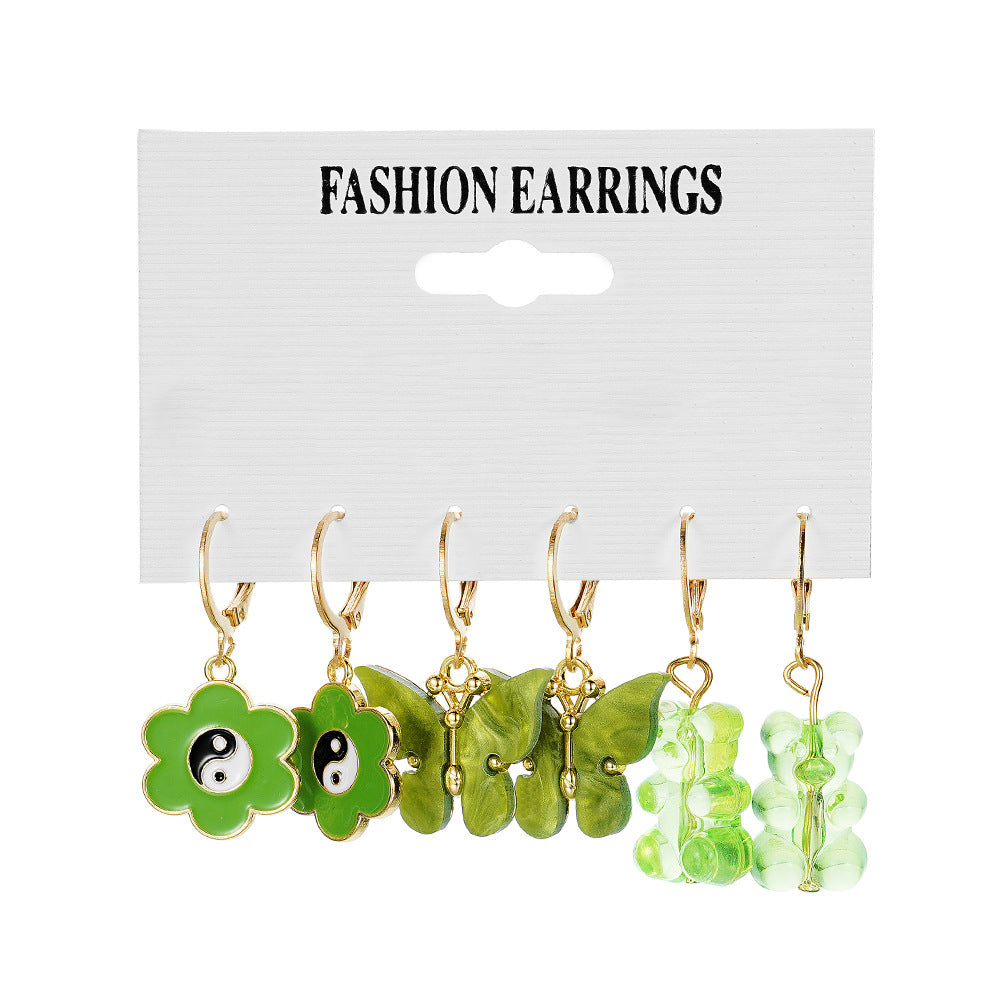 Acrylic Butterfly Cute Bear Ear Clip Earrings