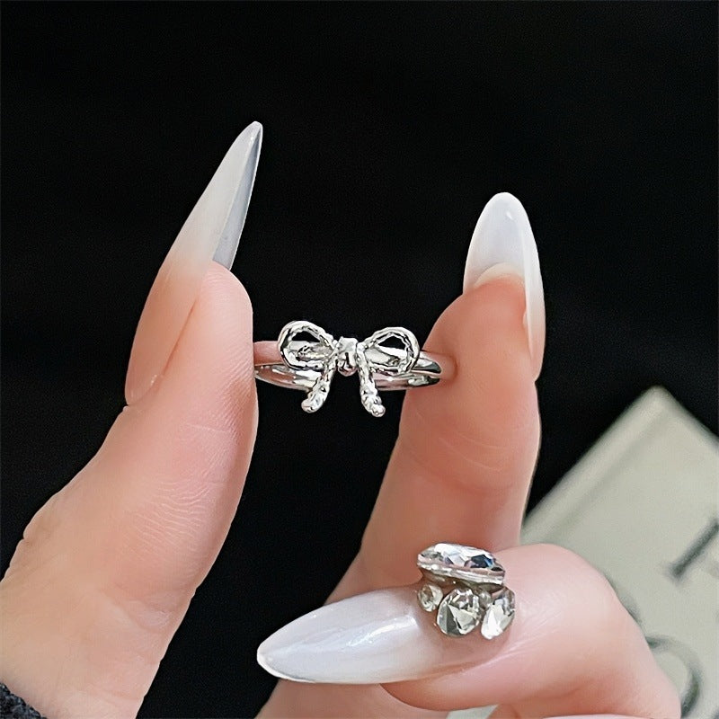 Colorful Crystals Open Bow Flower Design Elegant Light Rings